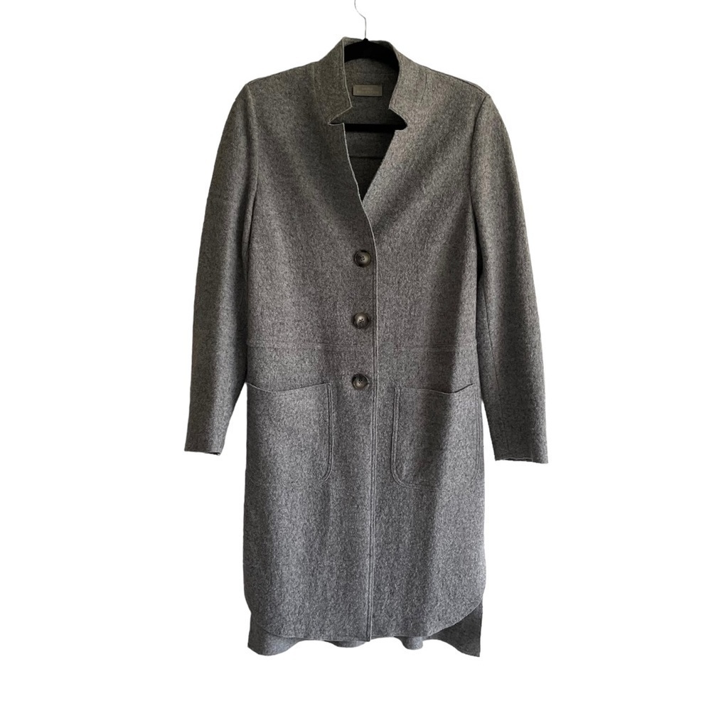 MARIA BELLENTANI Italy Wool Button Front Long Cardigan Sweater Coat Grey S